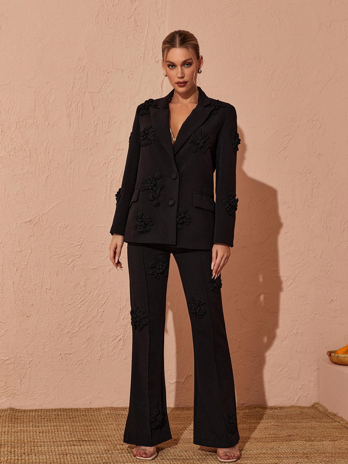 Discover: Indiana Floral Embellished Blazer Set In Black
