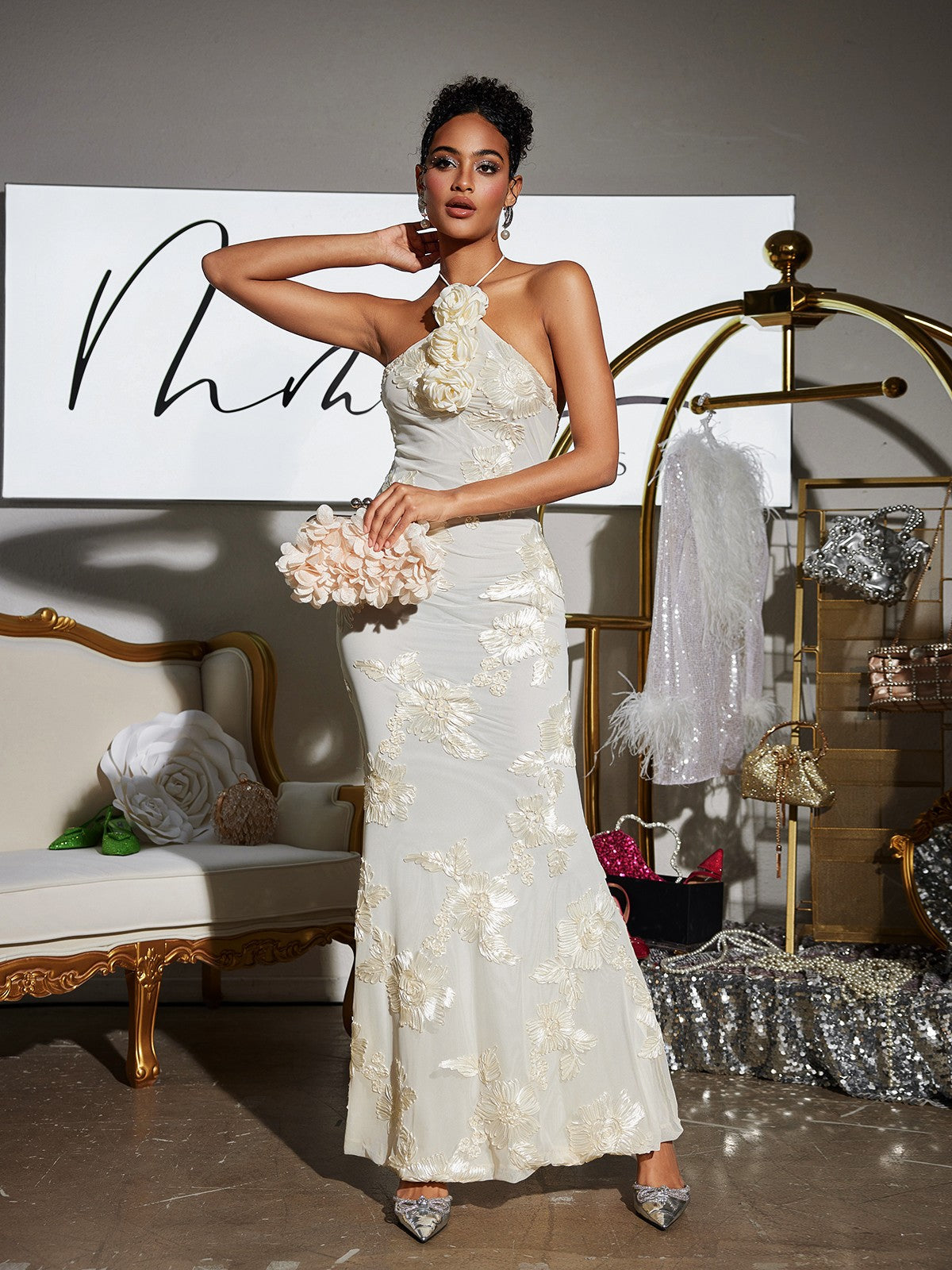 The Elegance of the Aedin Halterneck Flower Maxi Dress