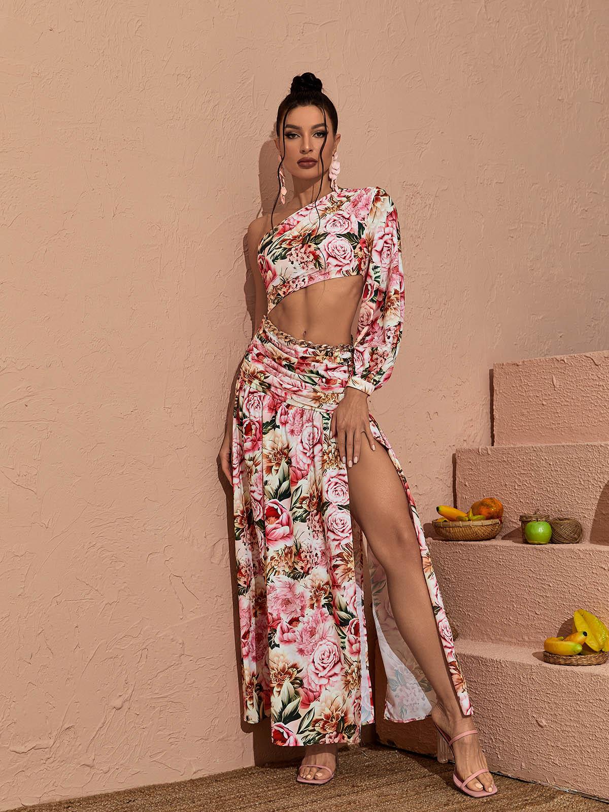 Discover Elegance: The Annabella One Shoulder Floral Cutout Maxi Dress In Pink