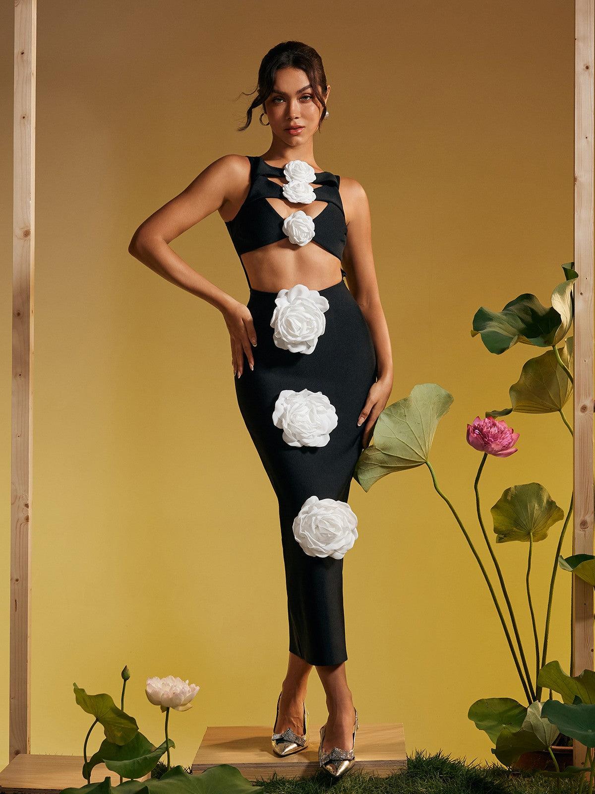 The Elegance of the Atreyu Sleeveless Flower Cutout Bandage Midi Dress