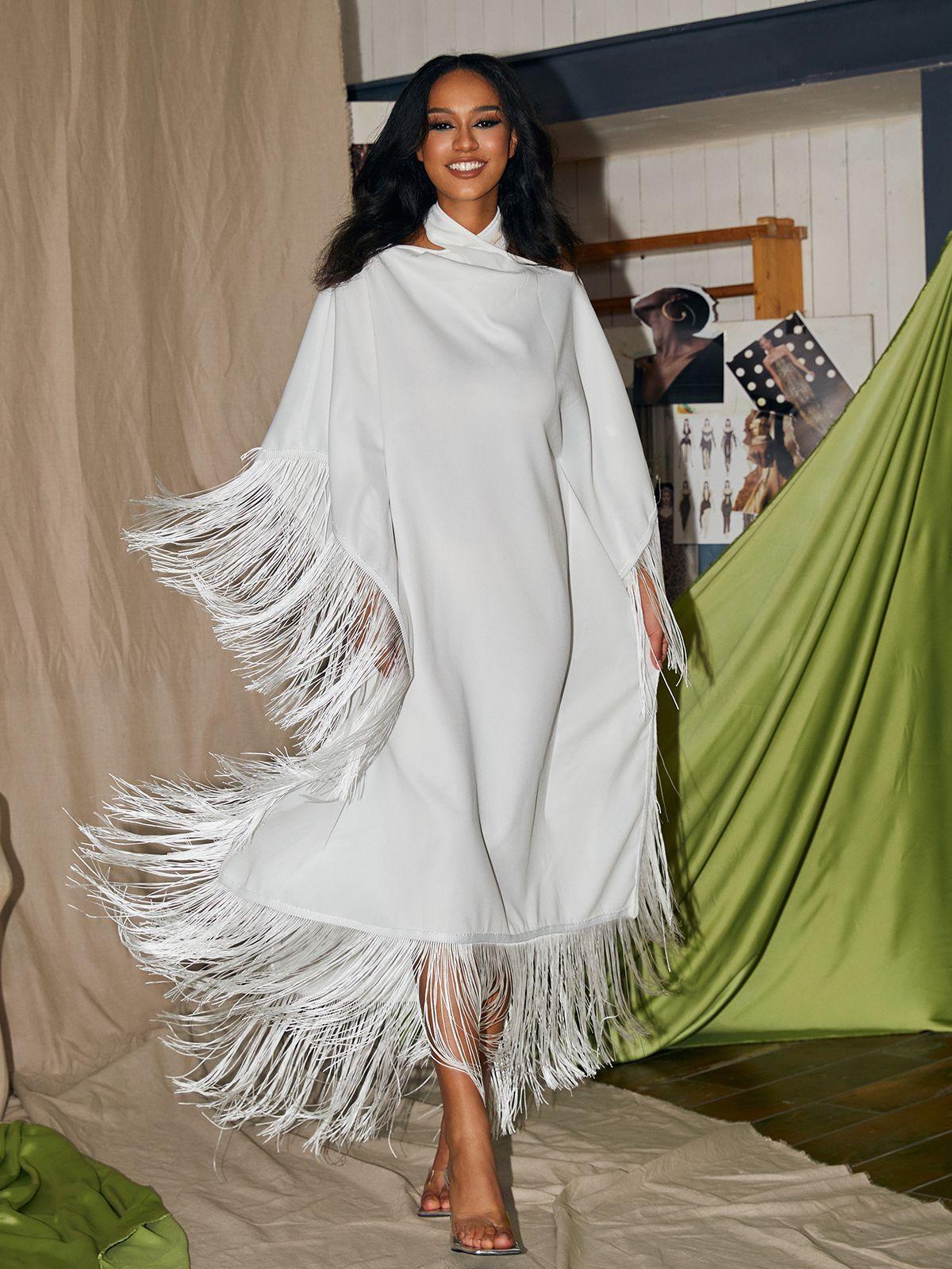 The Allure of the Ceridwen Cricross Fringe Kaftan Dress