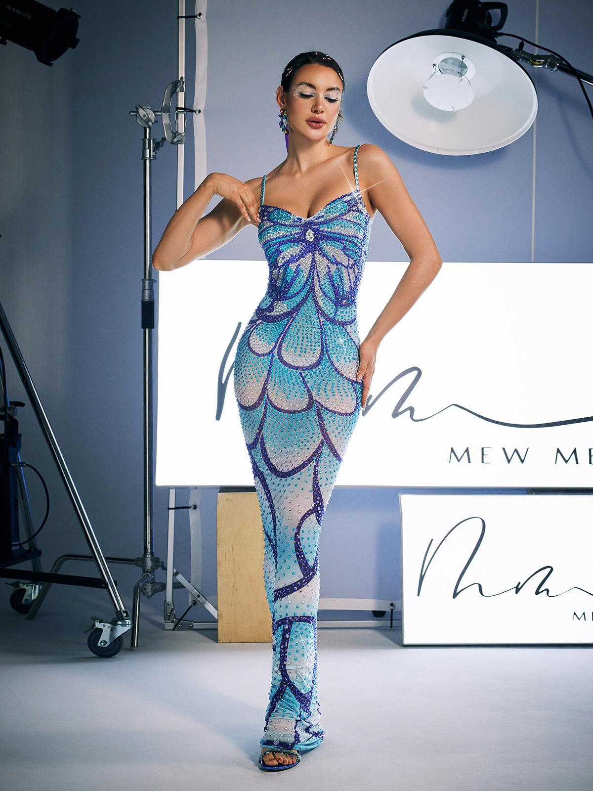 The Alluring Elegance of the Croía Spaghetti Print Crystal Maxi Dress