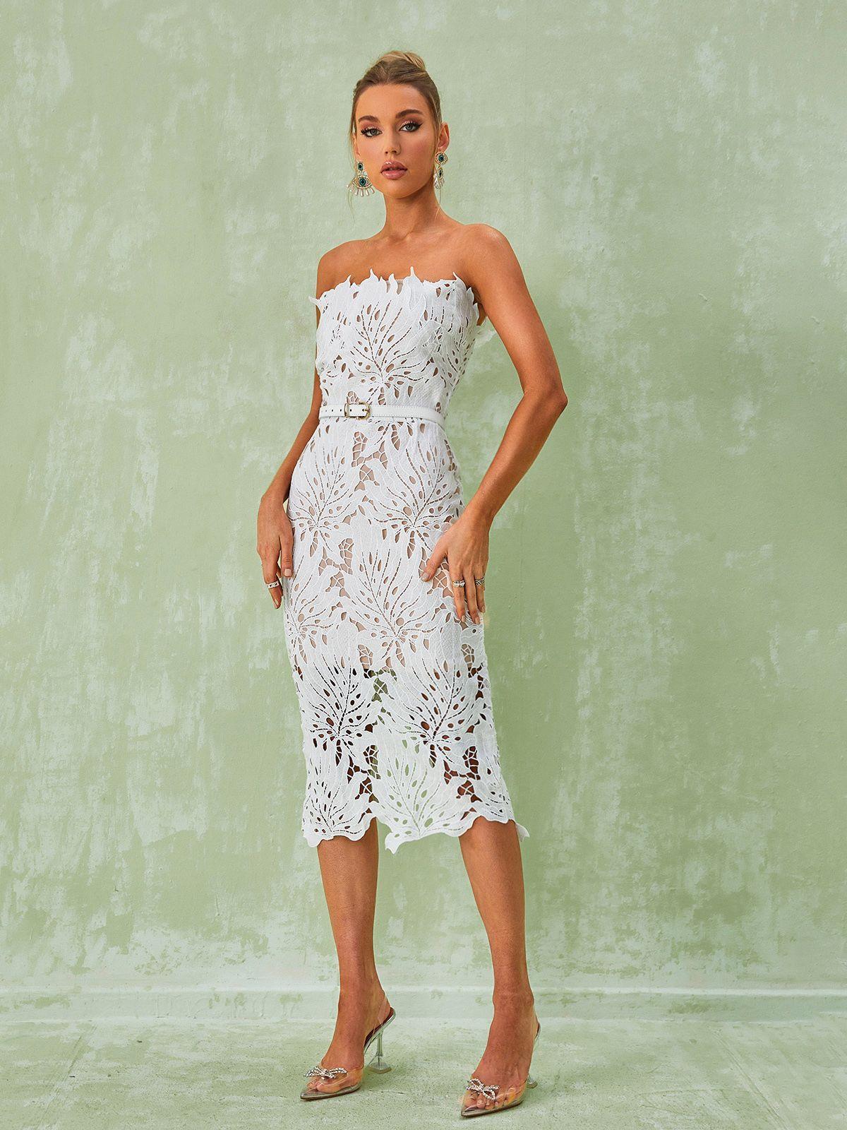 Enchant Your Wardrobe with the Despina White Lace Midi Dress