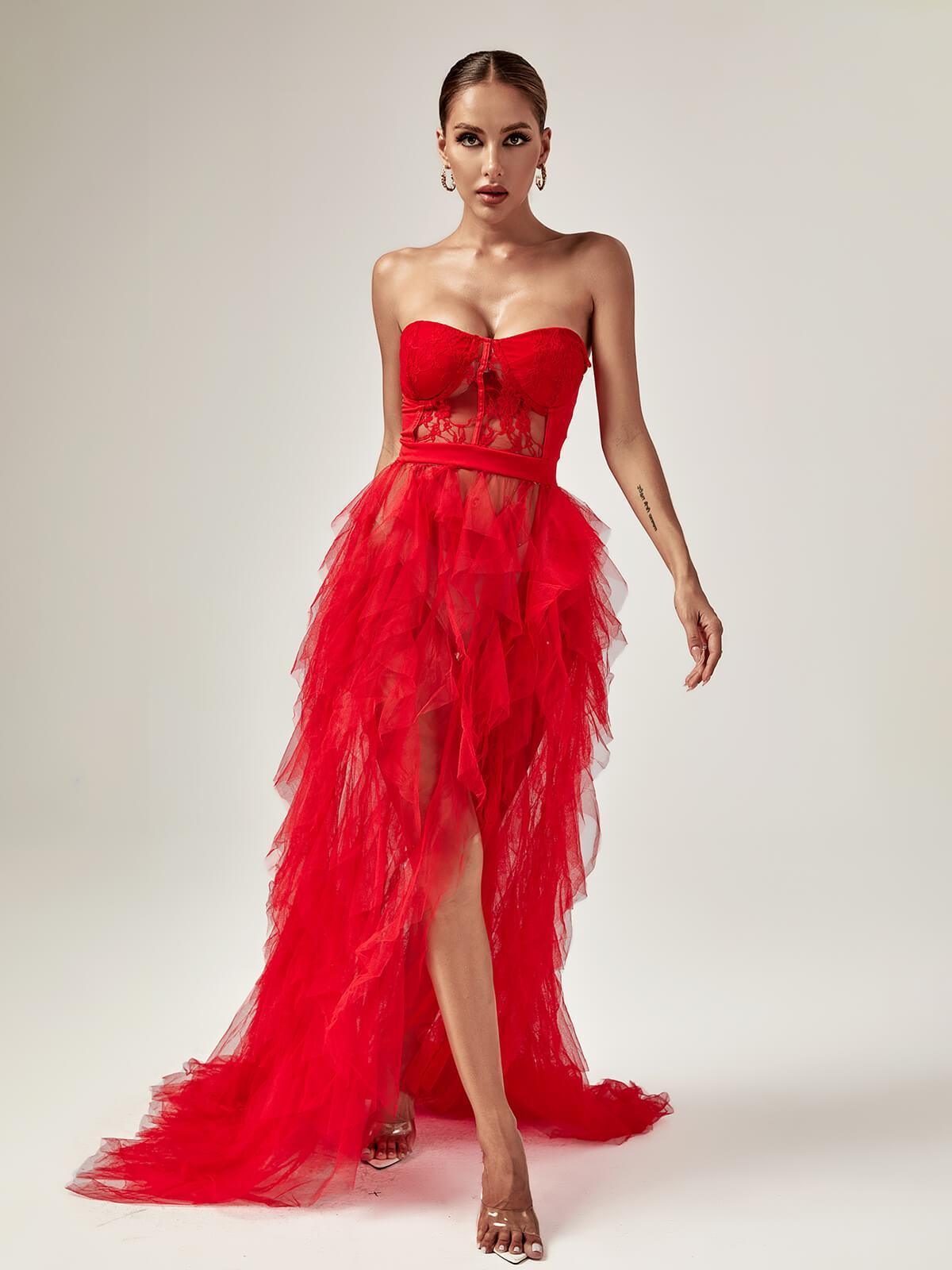Dorothy Tulle Maxi Dress in Red: A Must-Have for Your Summer Wardrobe