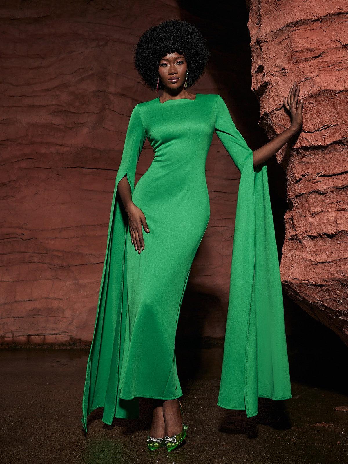 The Allure of the Gertie Long Sleeve Cutout Maxi Dress In Green
