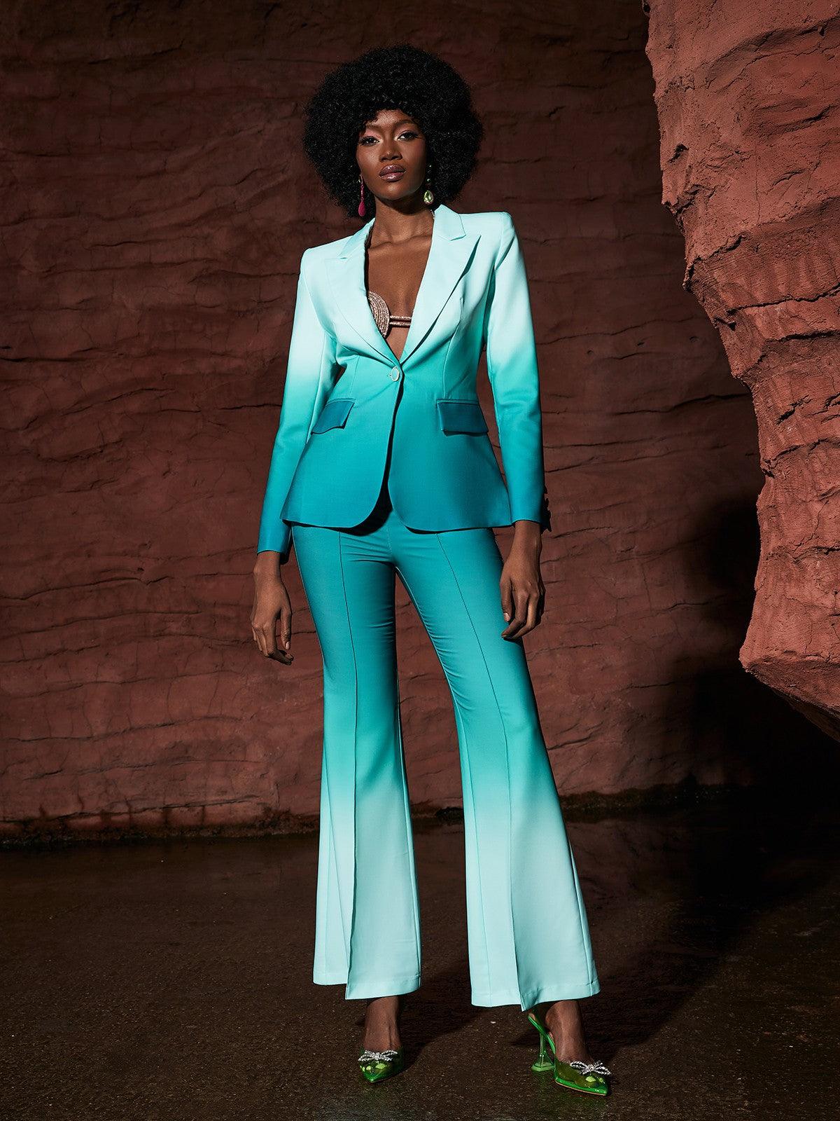 The Ultimate Style Statement: Gia Ombre Blazer Set In Green