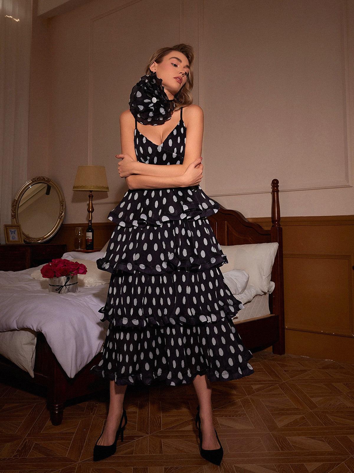 Discover: Ilaria Spaghetti Dot Tiered Dress