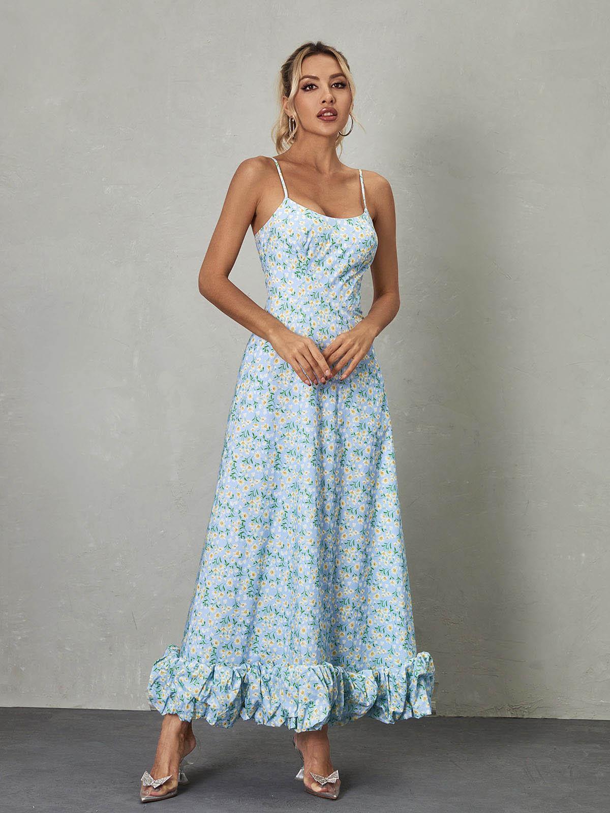 Discover: Ilsa Spaghetti Floral Maxi Dress In Blue