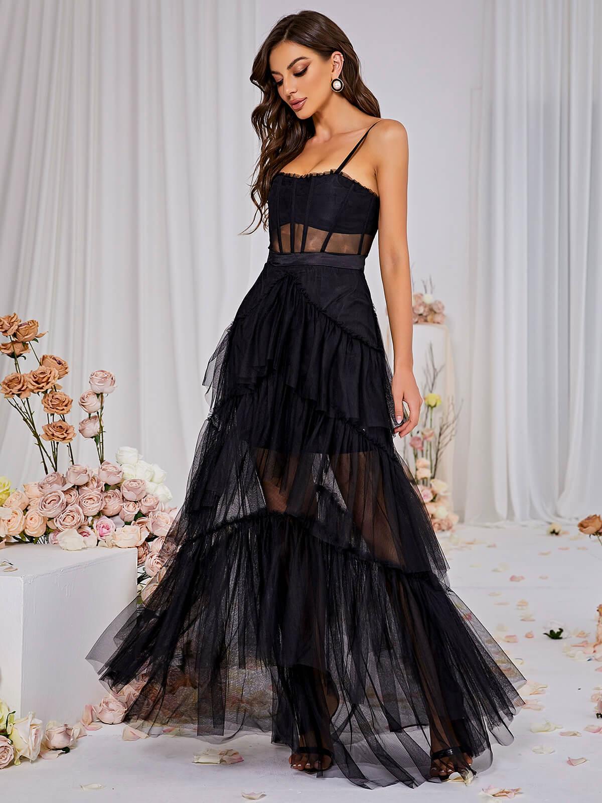 Discover: Inaya Mesh Maxi Dress In Black