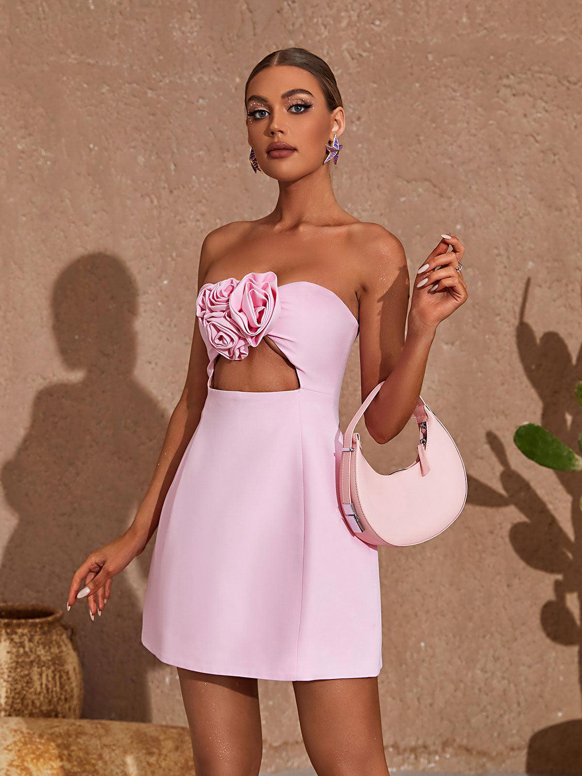 Discover: Kinsley Strapless Cutout Mini Dress In Pink - Strapless Mini Dress
