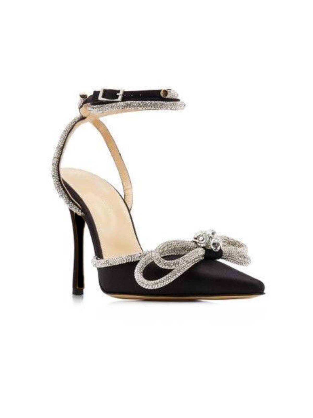 Discover: Laila Bow Crystal Satin Heels In Black