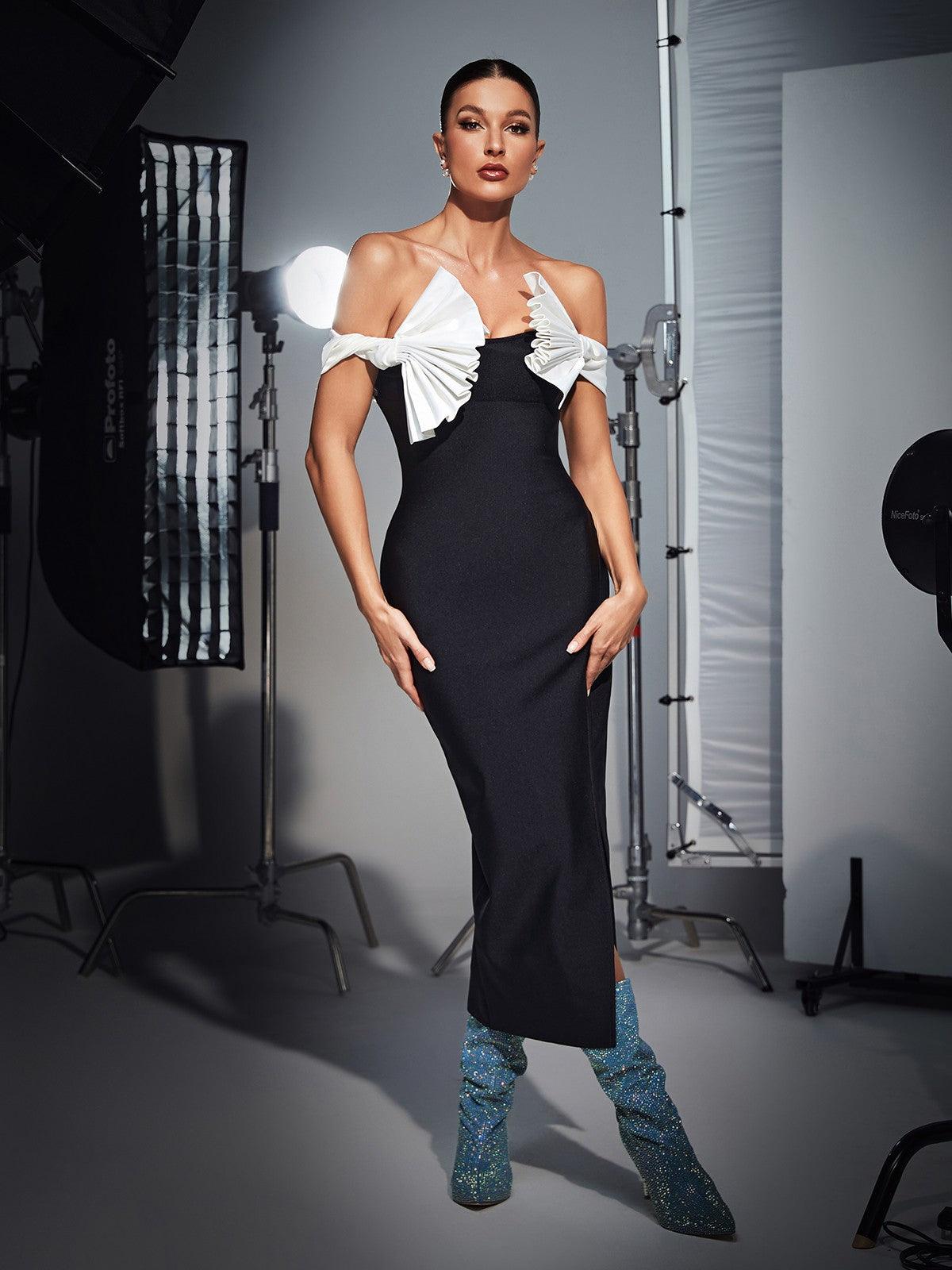 Discover: Landen Off Shoulder Pleated Bandage Dress - Off Shoulder Dress