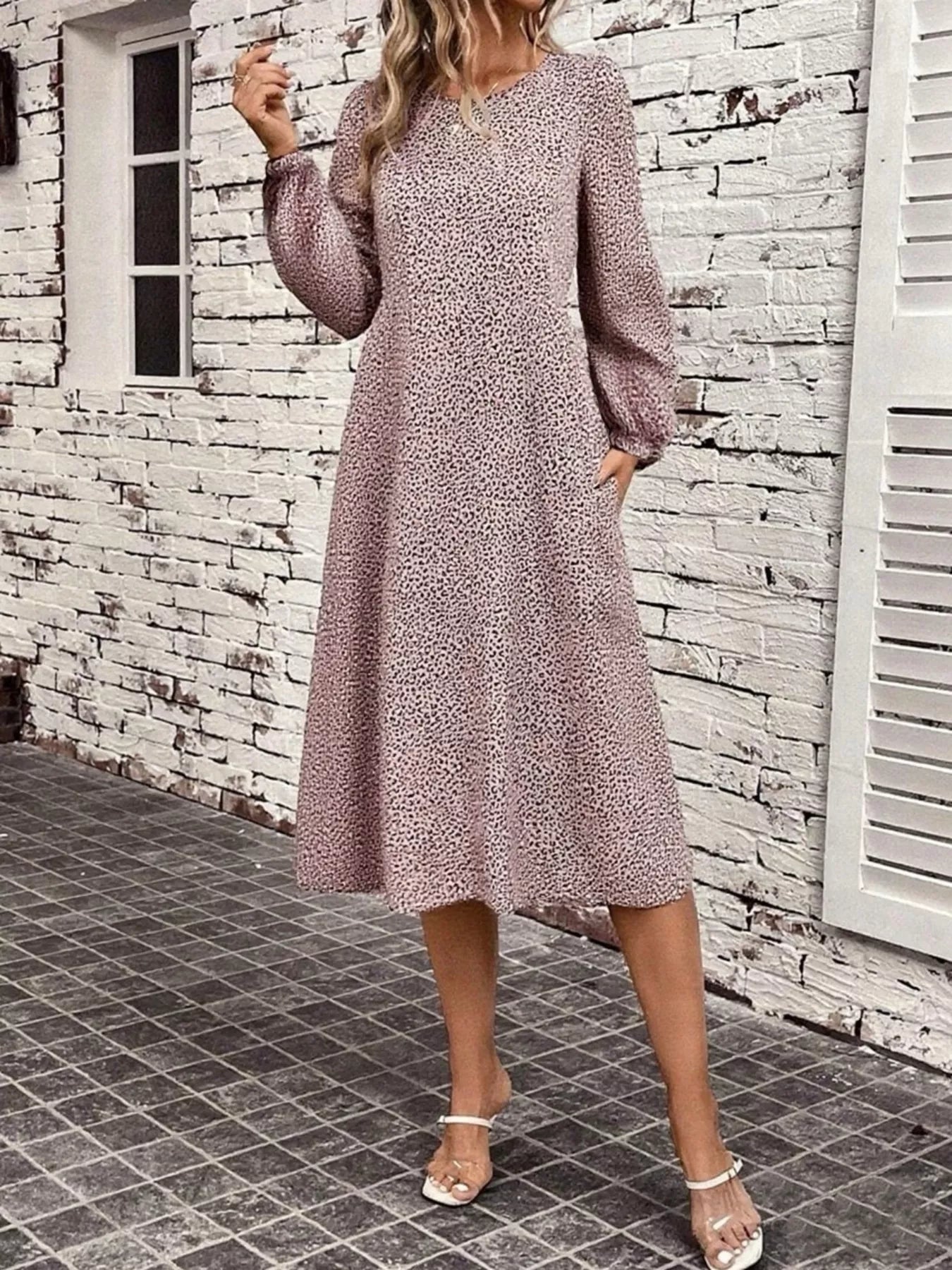 Animal Print Balloon Sleeve Dress