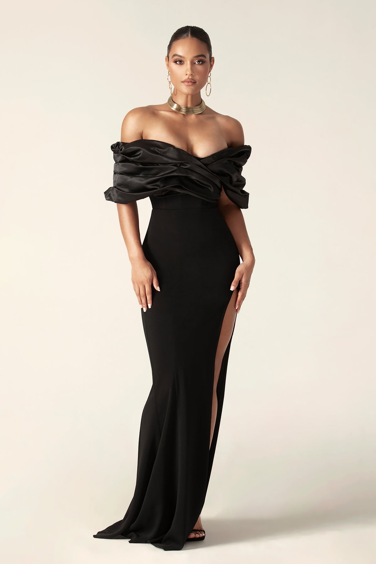 Alesya Ruffle Shoulder Evening Dress