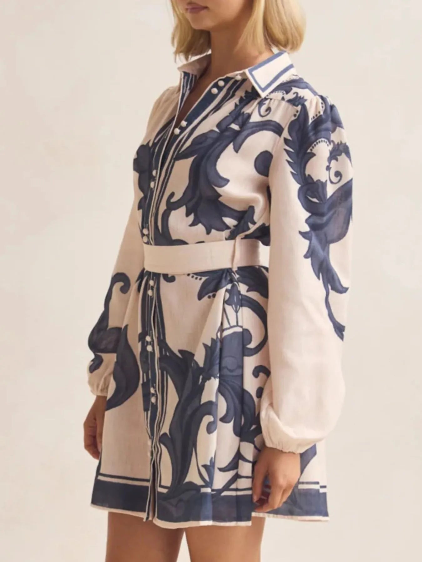 Printed Long Sleeve Shirt Dress