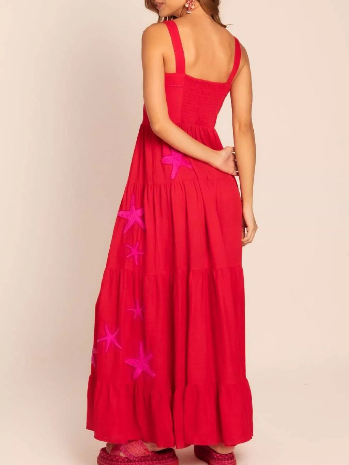 Embroidered Square Neck Tiered Maxi Cami Dress