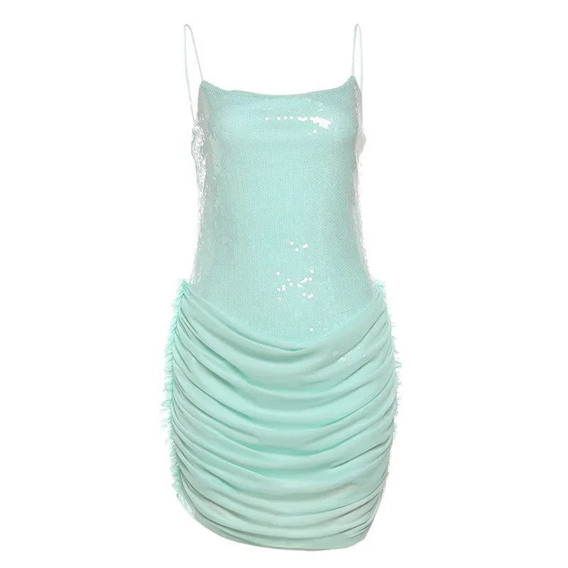 Sequin Gauze Stitching Hip Dress