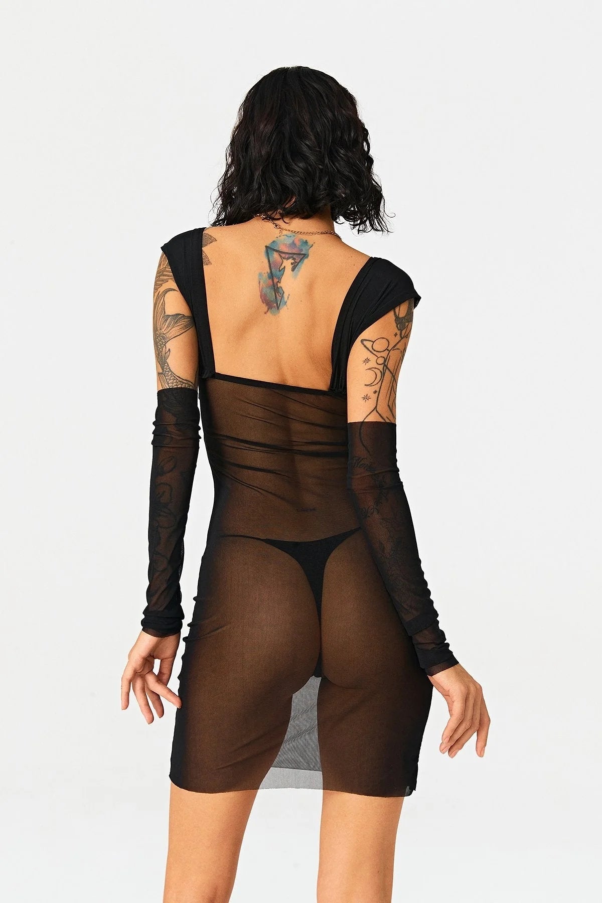 Wrapped Chest Long -sleeved Mesh High Waist Bag Hip Mid Skirt