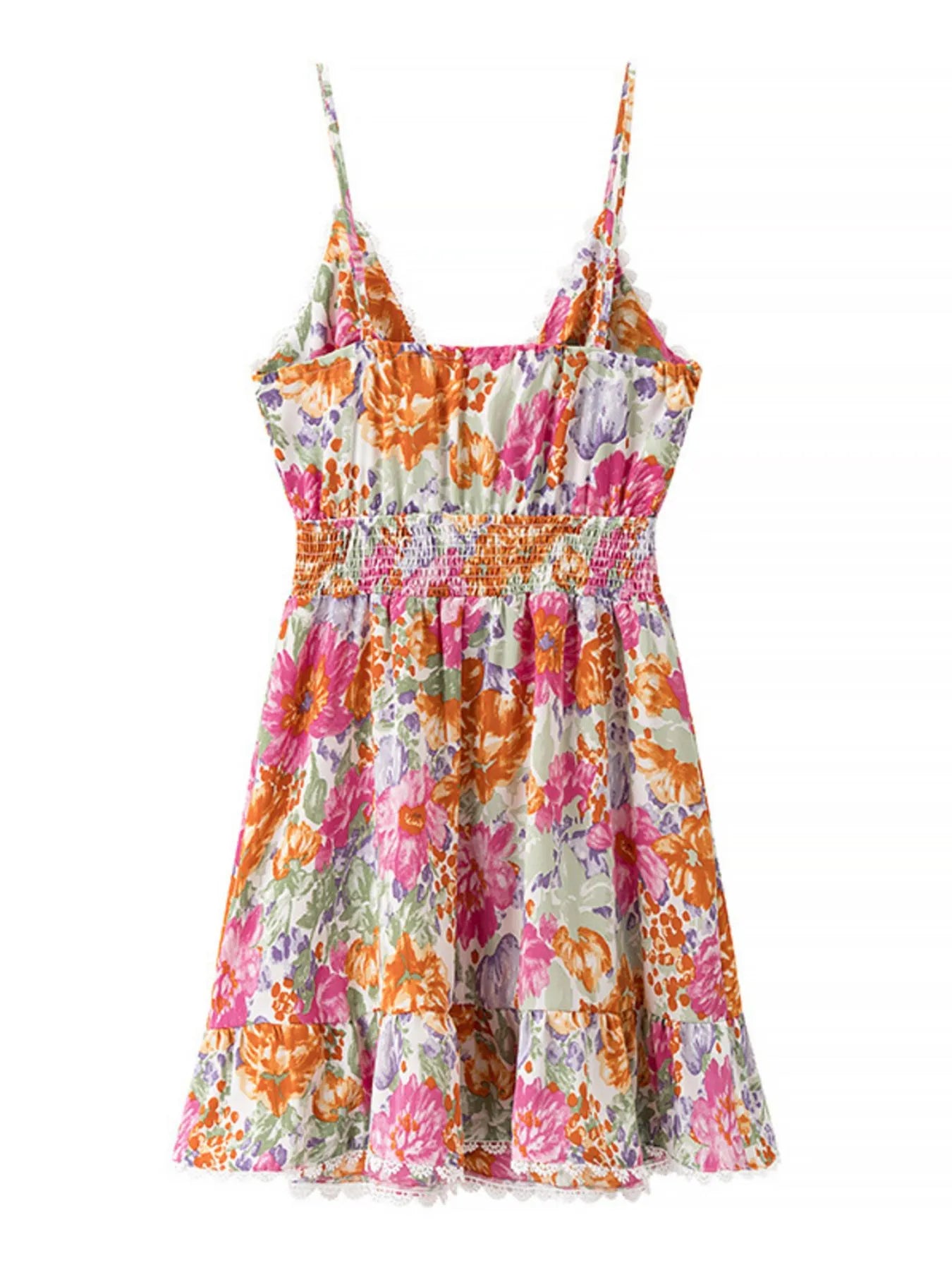 Floral Print Tie-Front Cami Dress with Lace Trim