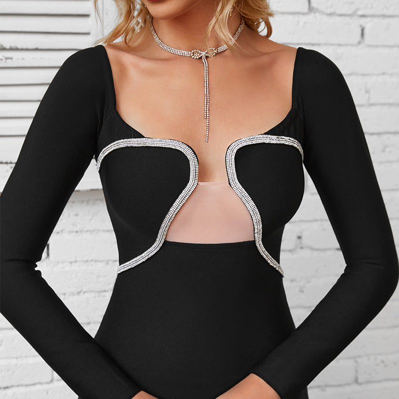 Elegant Long Sleeve Cutout Black Dress