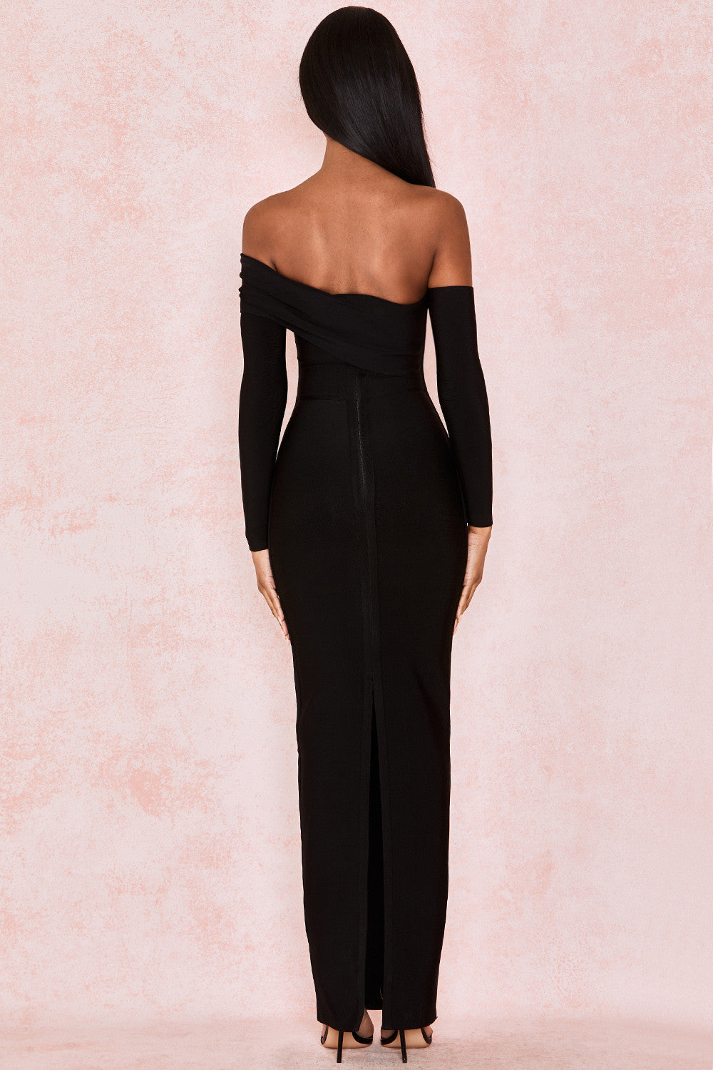 Meiga Off shoulder Slit Bandage Maxi Evening Dress-Black