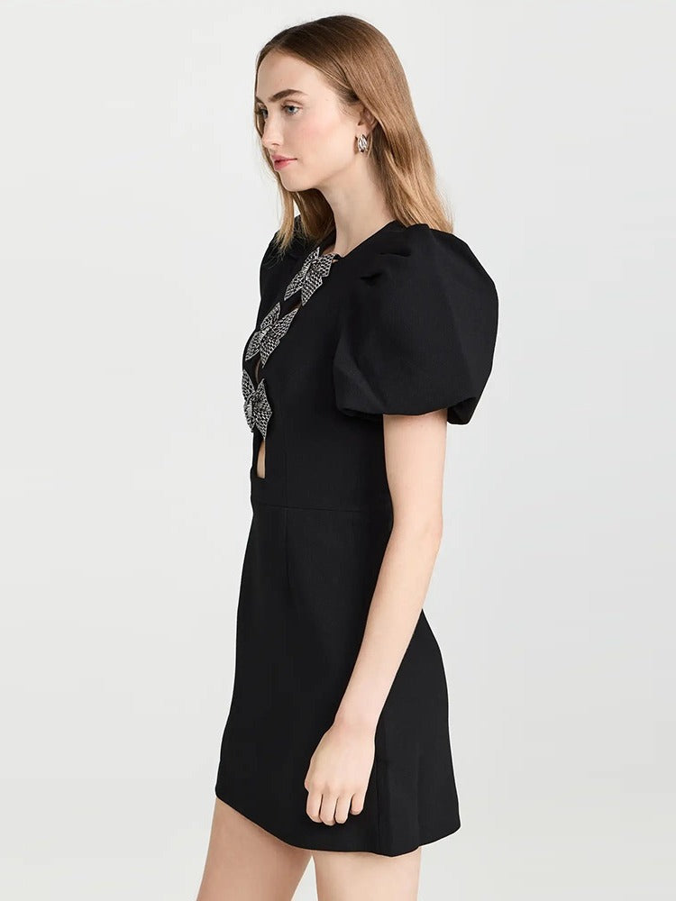 Designer Drop Puff Sleeve Black Bandage Dress