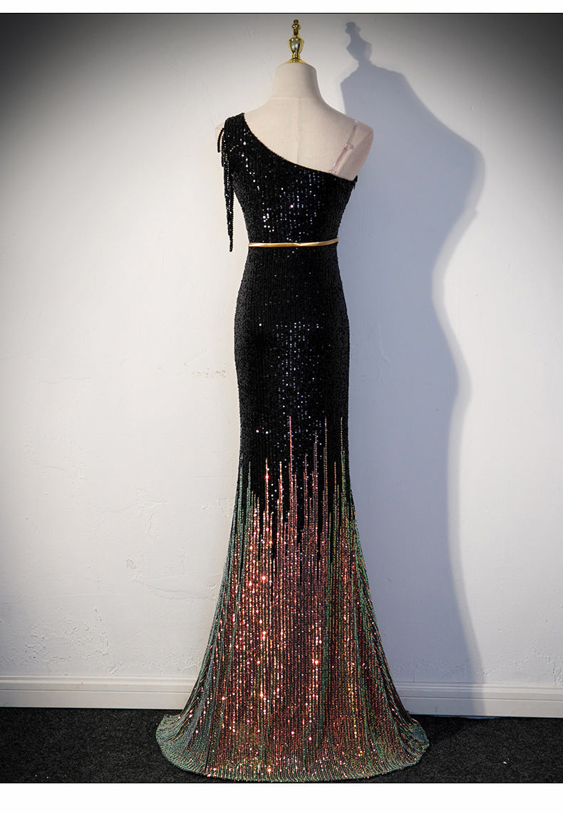 Celeb Event Sequin Long Split Fishtail Dress