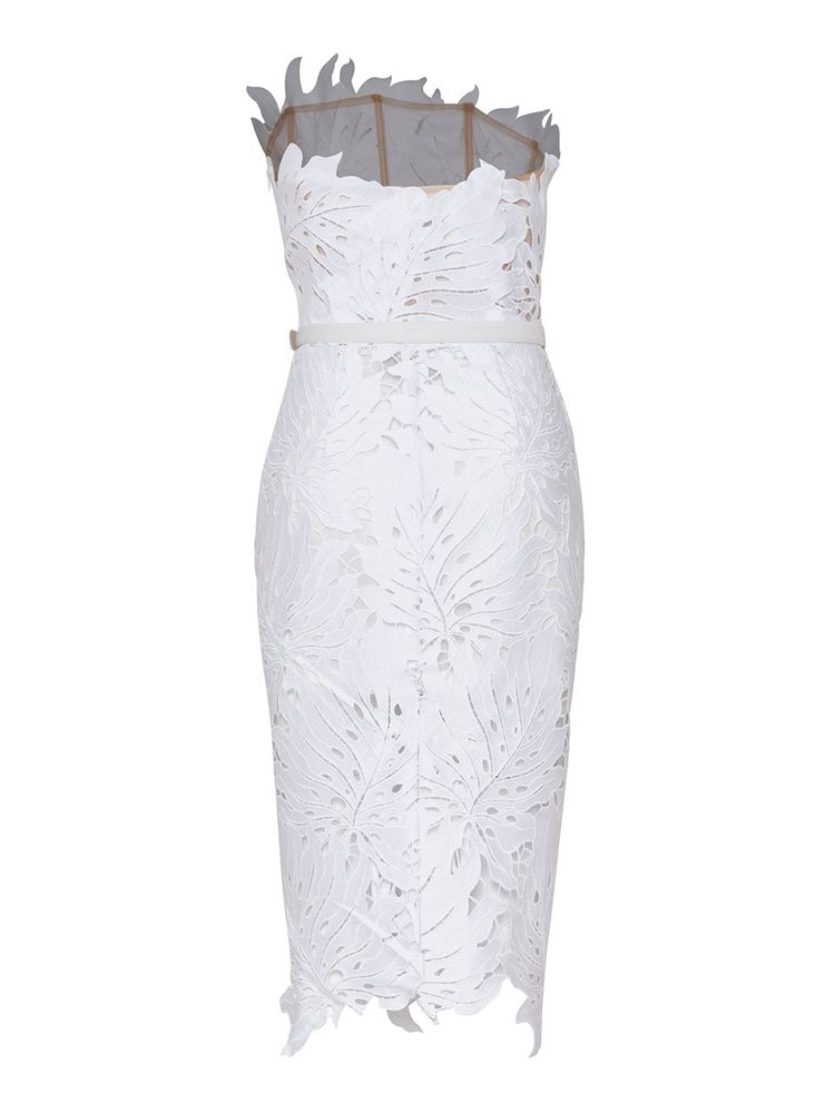 Elegant Strapless White Bandage Dress