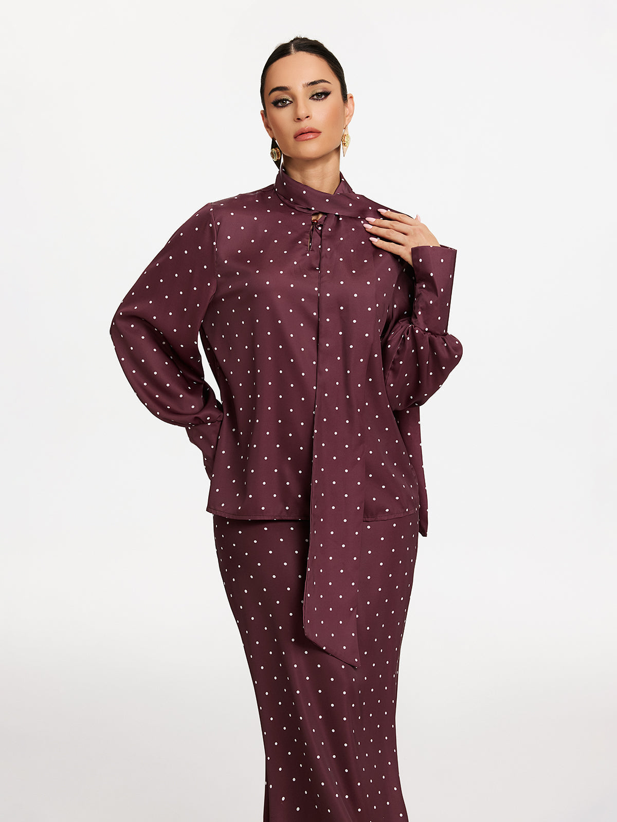 Makya Long Sleeve Dot Shirt Set