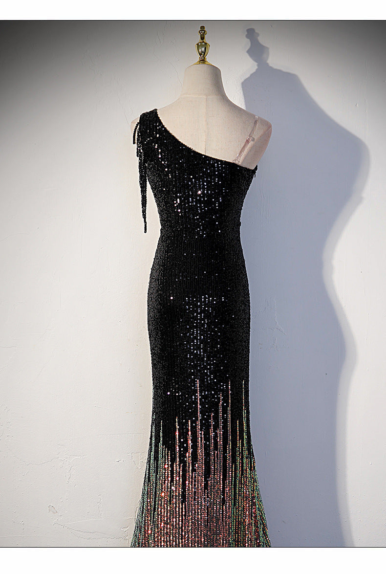Celeb Event Sequin Long Split Fishtail Dress
