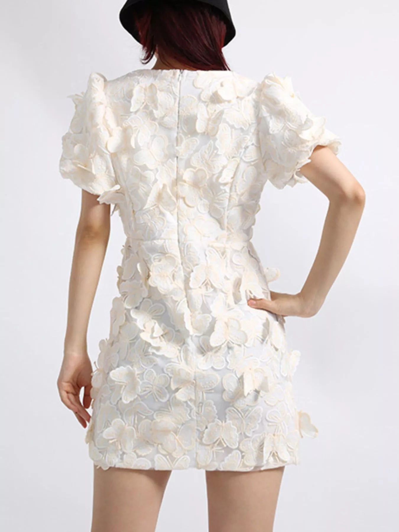 Butterfly V-Neck Puff Sleeve Mini Dress