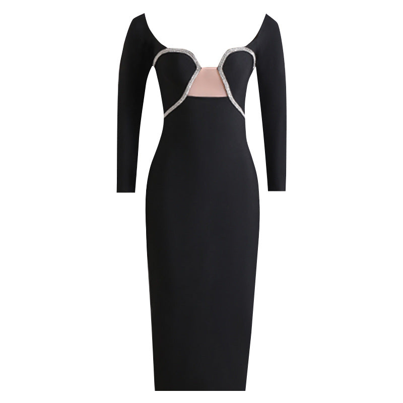 Elegant Long Sleeve Cutout Black Dress