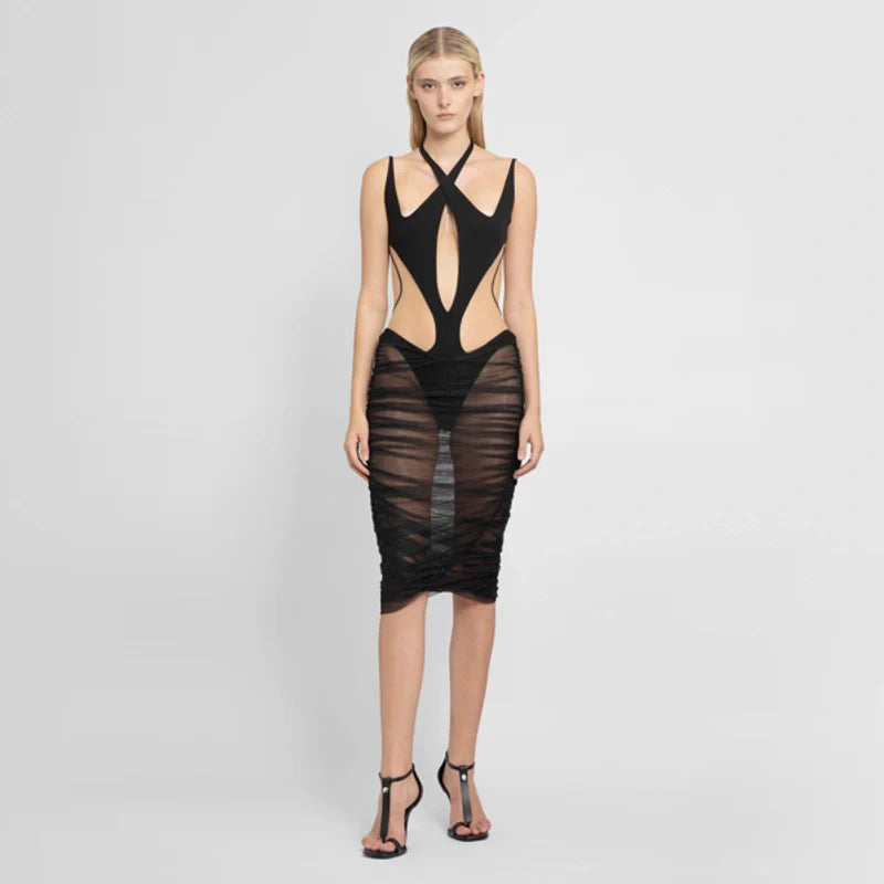 Kaira Cutout Mesh Midi Bandage Dress
