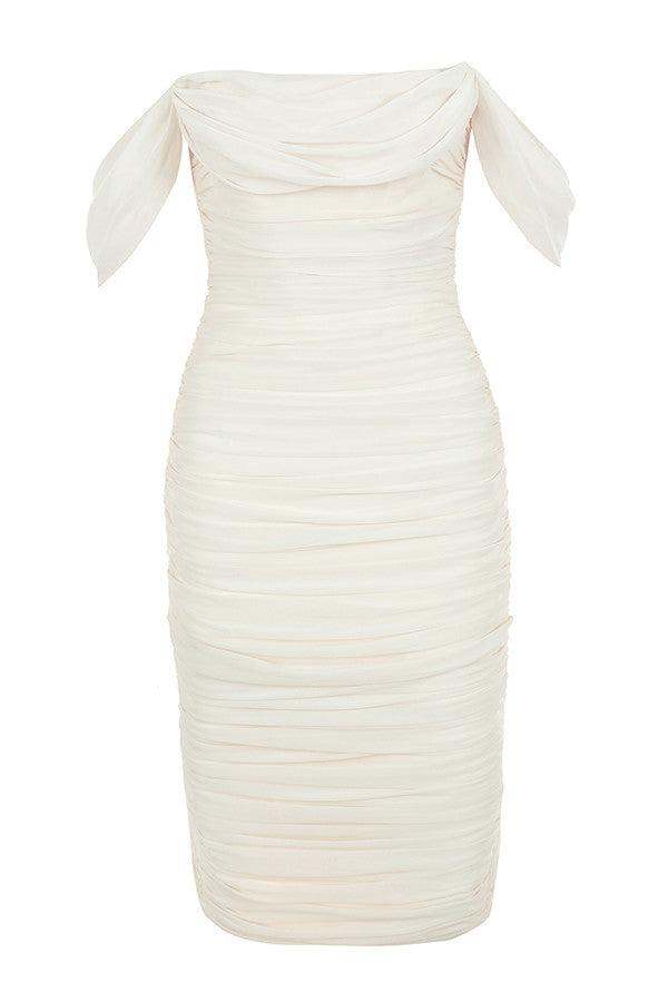 Lemily Ruched Draped Chiffon Dress