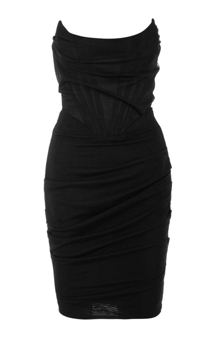CHIC RUCHED STRAPLESS ELEGANT CORSET MESH PARTY DRESS
