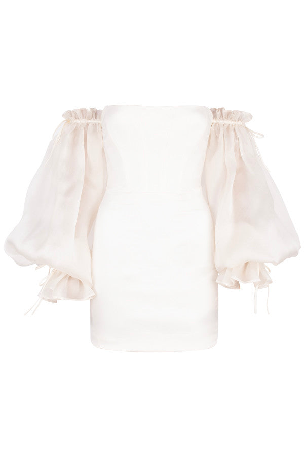 OFF-SHOULDER SATIN CORSET DRESS