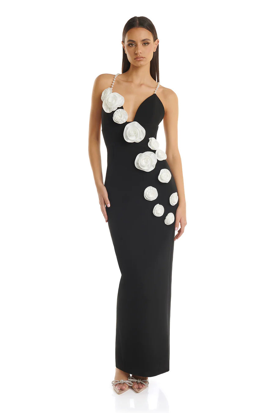 Limited Pearl Flowers Elegant Celeb Dress