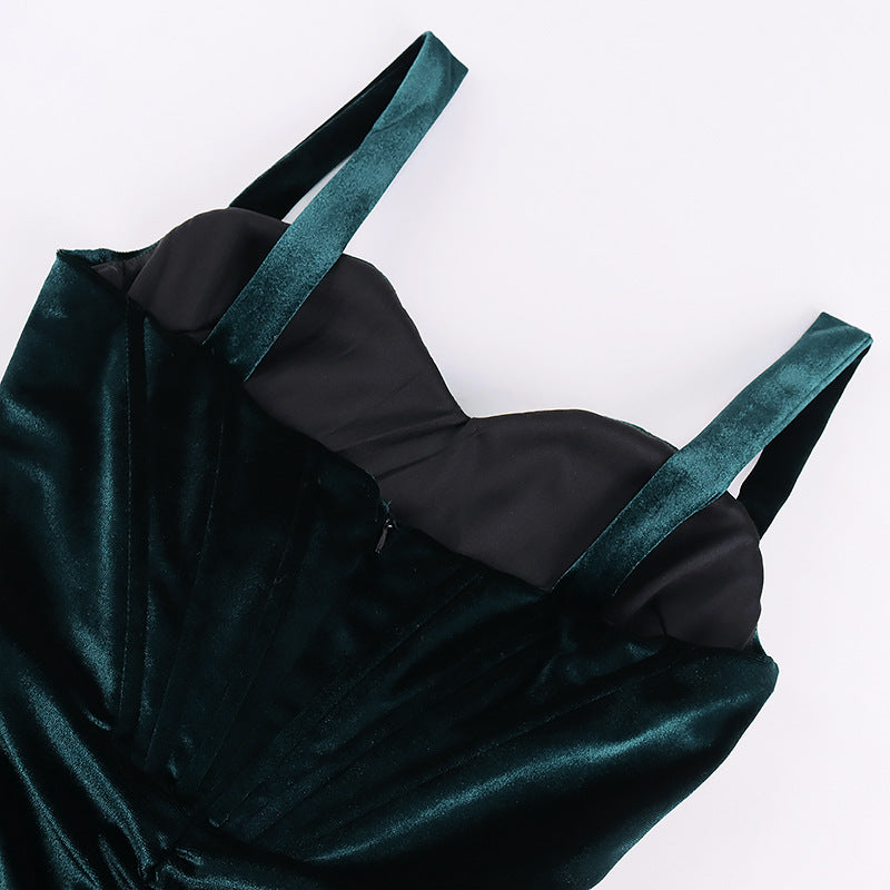 Velvet Pleated Sling Bag Hip Skirt