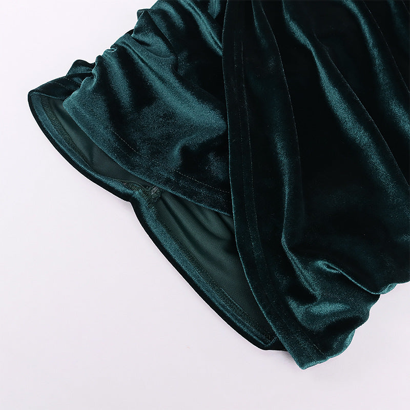 Velvet Pleated Sling Bag Hip Skirt