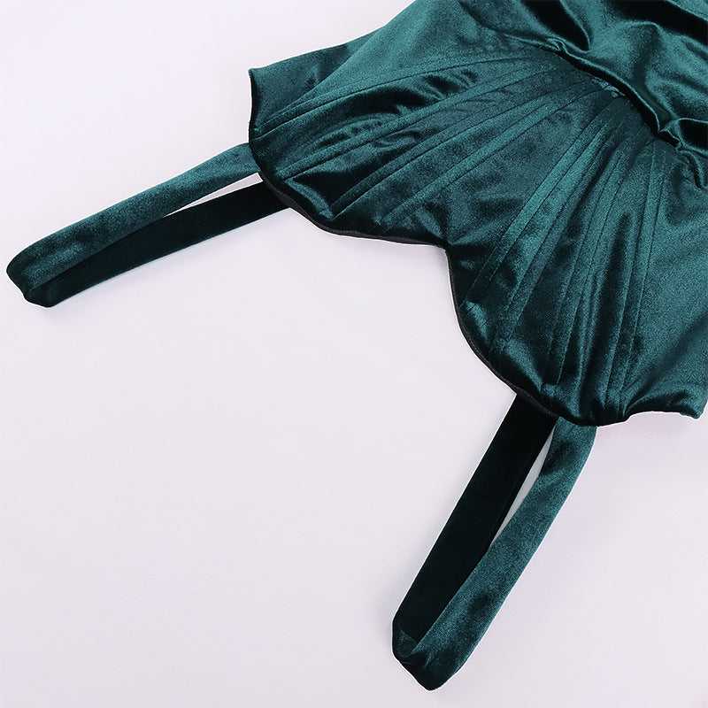 Velvet Pleated Sling Bag Hip Skirt