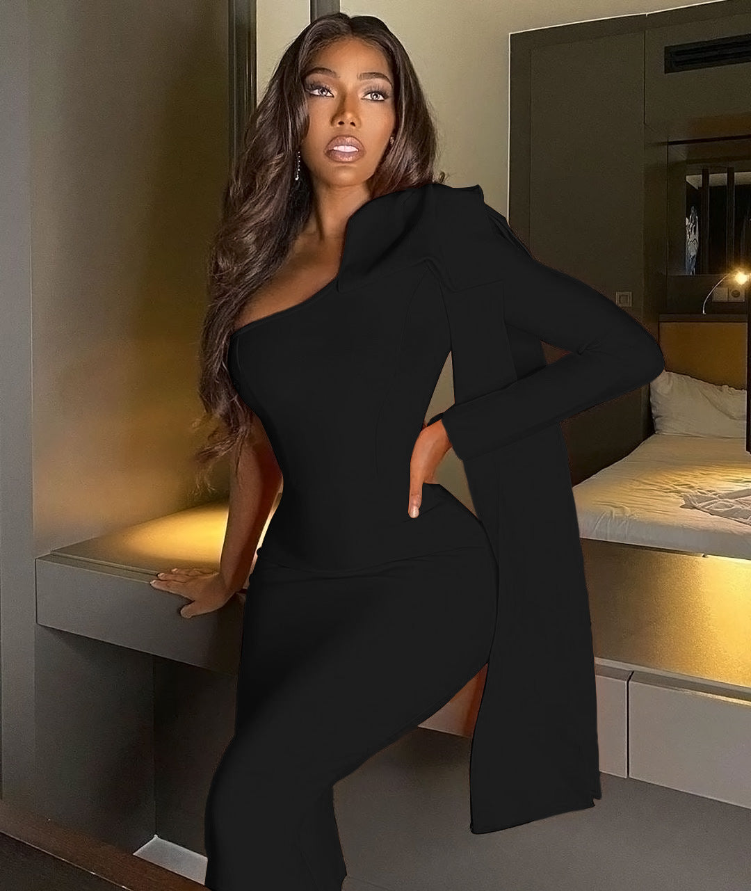 Ayla Black One-Shoulder Bandage Dress