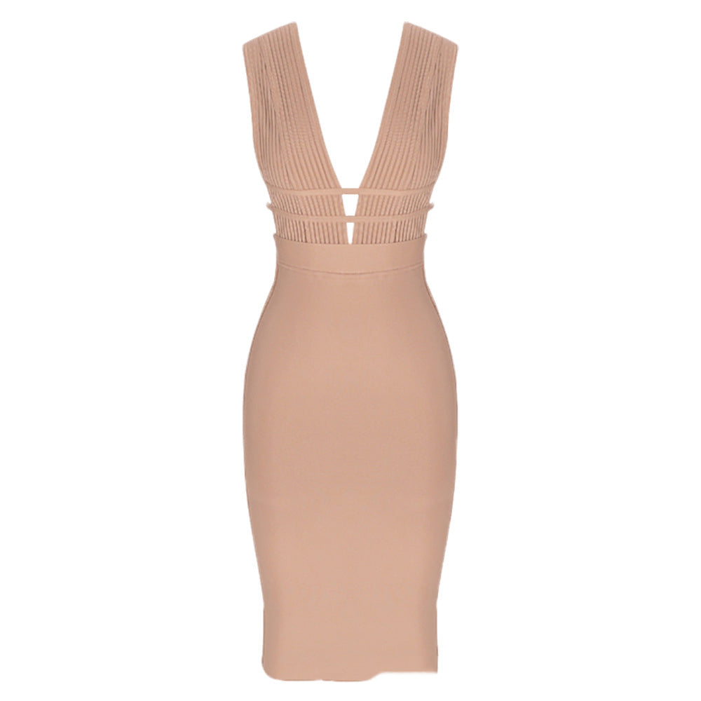 Careiga V Neck Bandage Party Dress
