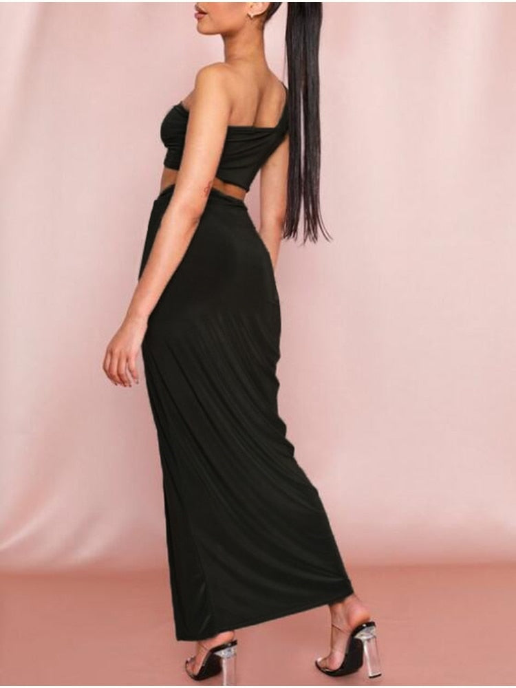 Elastic Tube Top Irregular Twisted Slit High Waist Skirt Suit