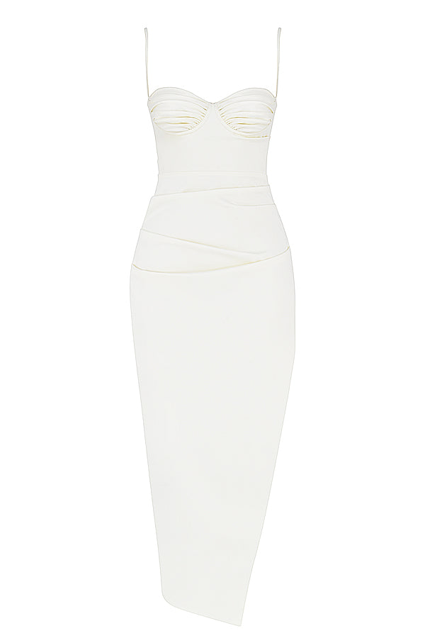 ALESYA IVORY WHITE SATIN CORSET DRESS