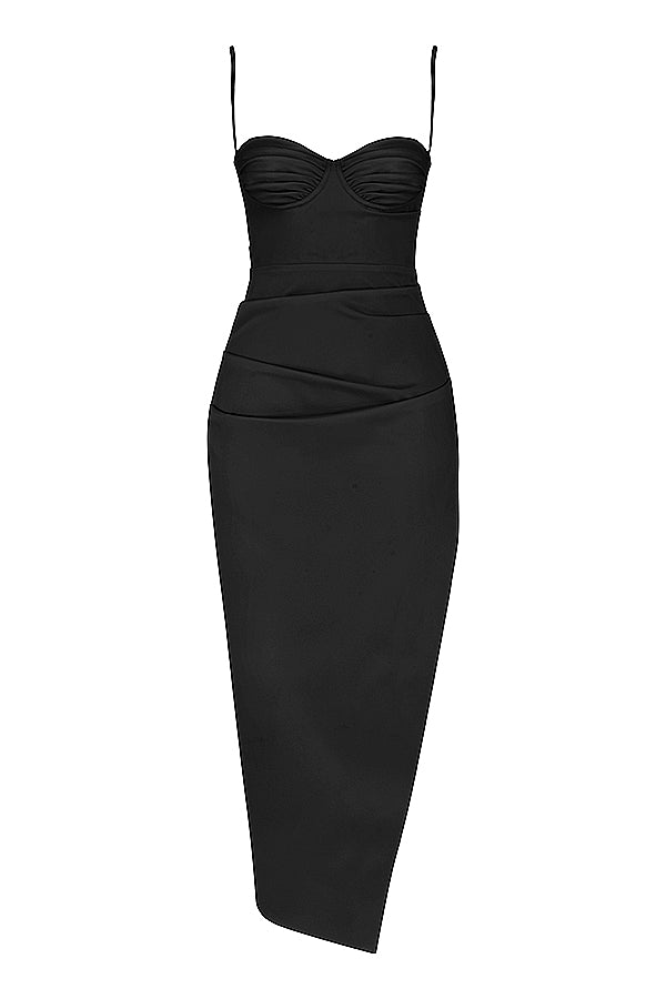 ALESYA IVORY BLACK SATIN CORSET DRESS