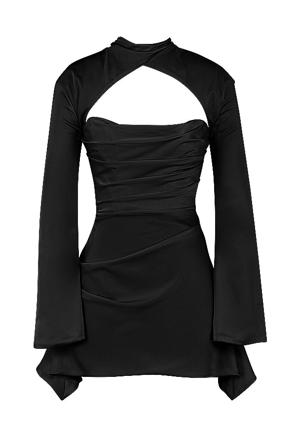 HEILA IVORY DRAPED CORSET DRESS-BLACK