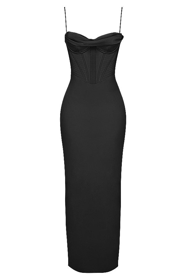 Elegant Corset Maxi Dress-Brown