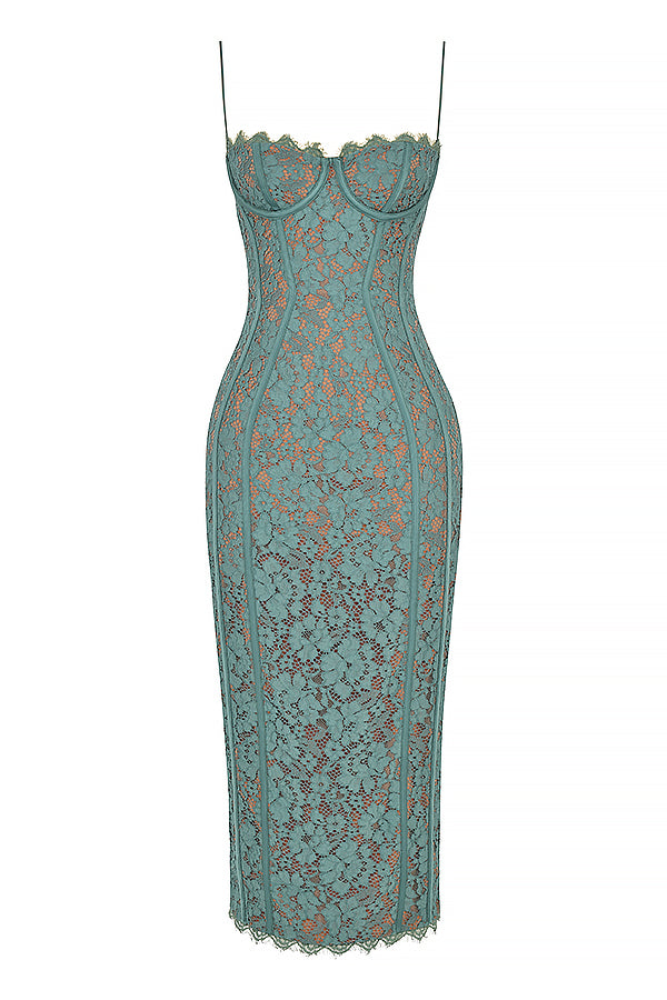LOTTE FOREST LACE MIDI DRESS-GREENY
