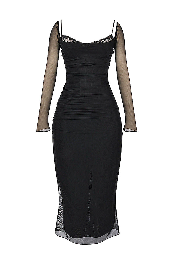 Mesh Stitching Lace Mid-length Dress