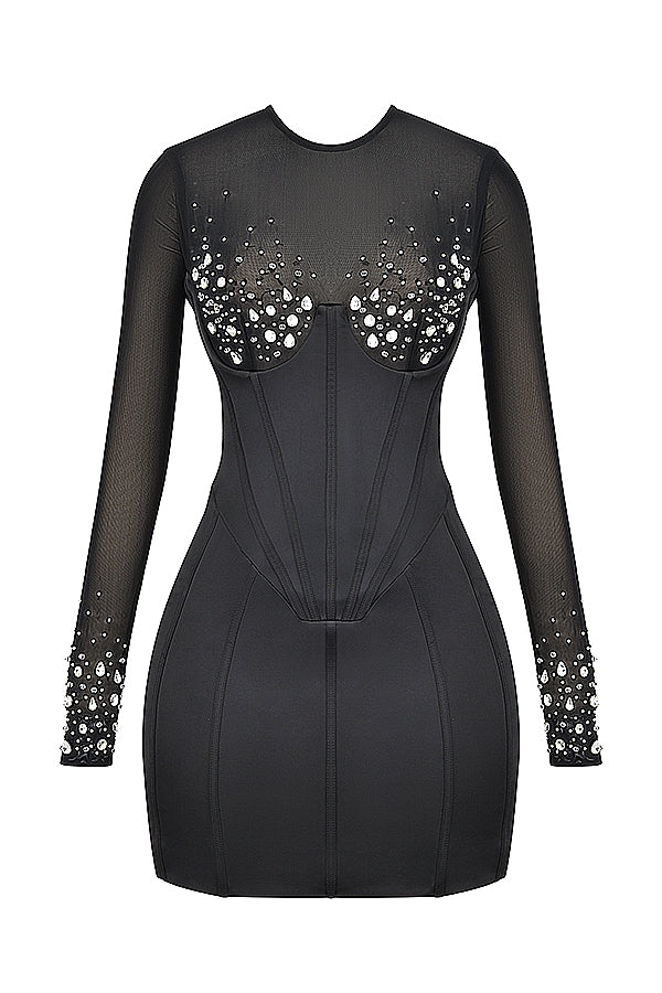 ARINA CRYSTAL BLACK MINI DRESS
